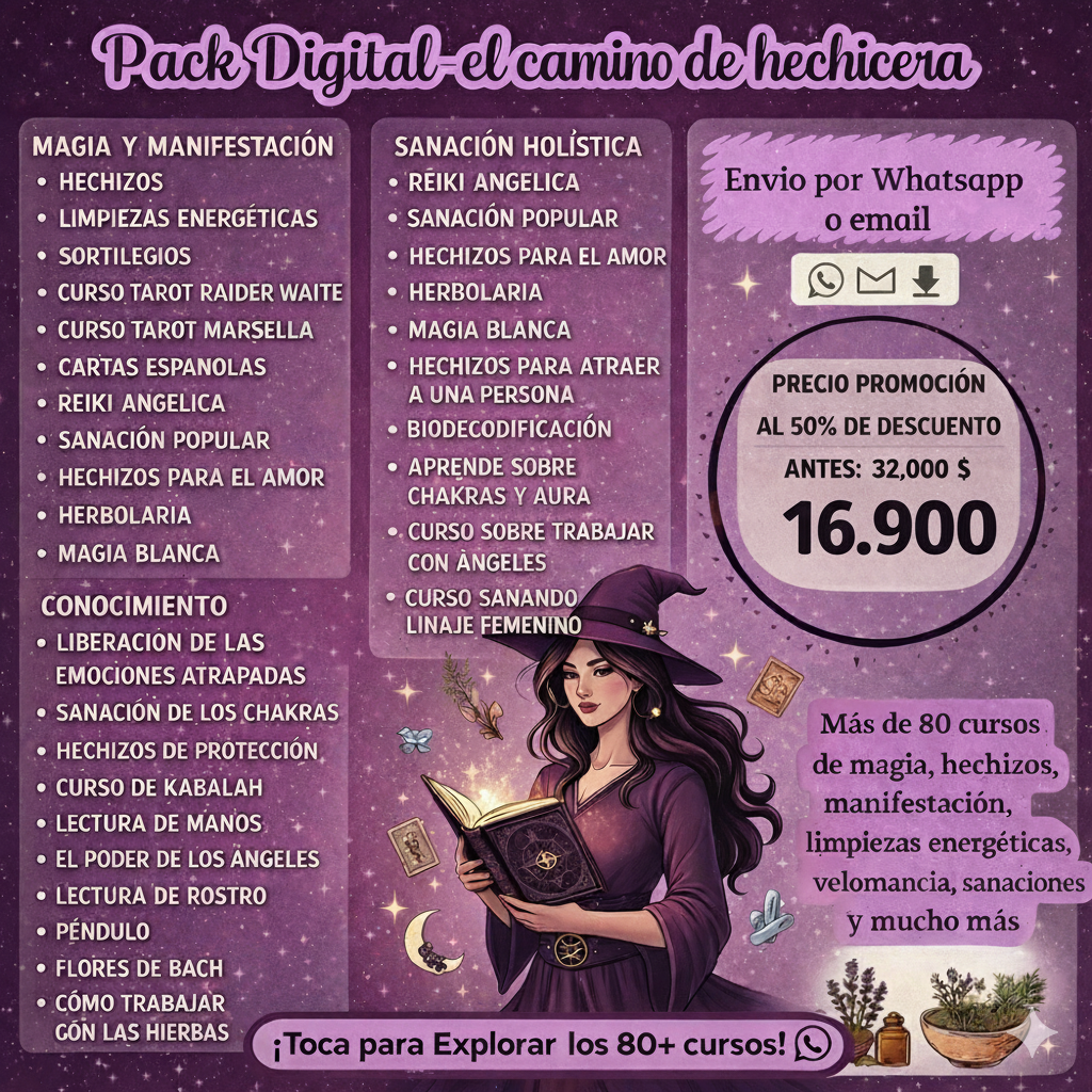 Llévate todos estos packs en promo : Pack Cursos Holisticos + PACK Camino de la Hechicera,+ MASTER EN  TAROT+ PACK Psicologia