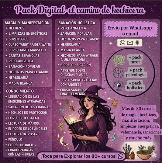 Llévate todos estos packs en promo : Pack Cursos Holisticos + PACK Camino de la Hechicera,+ MASTER EN  TAROT+ PACK Psicologia